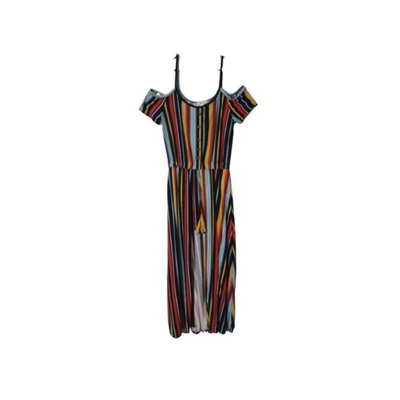 Cold Shoulder Maxi Romper Shorts Spaghetti Straps Button Down Stripes Size 1X - Picture 5 of 13